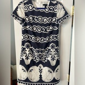 JCrew Navy and white shift dress with eyelet detail
